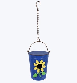 Metal Bucket with Flower Bird House