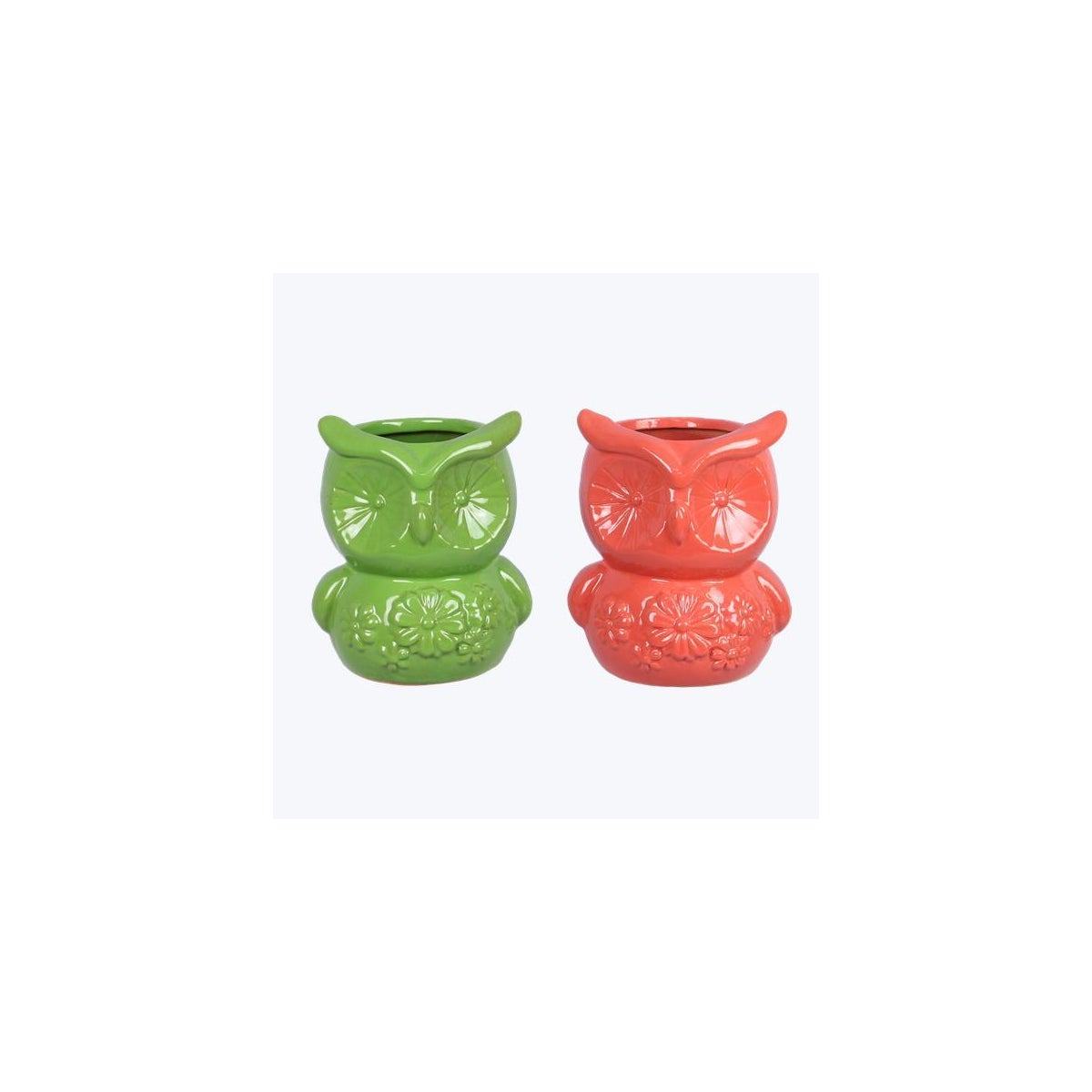 Stoneware Green and Pink Owl Planter 2 Ast