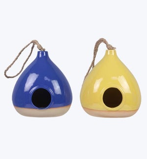 Stoneware Glazed Bird House 2 Ast