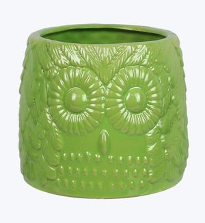 Stoneware Green Owl Planter - Medium