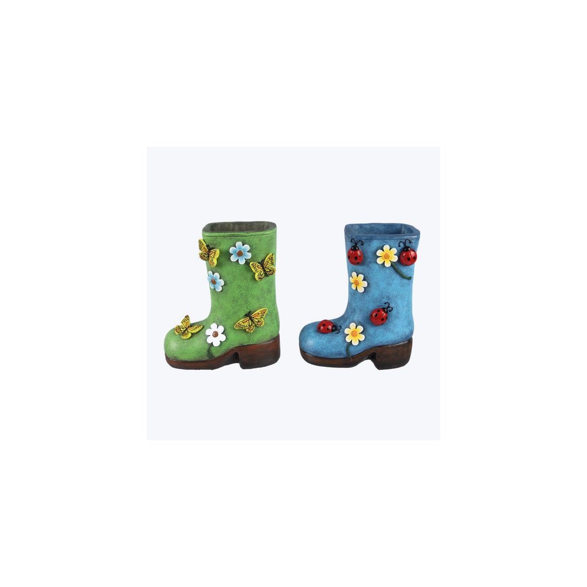 Resin Rainboot Planter 2 Ast