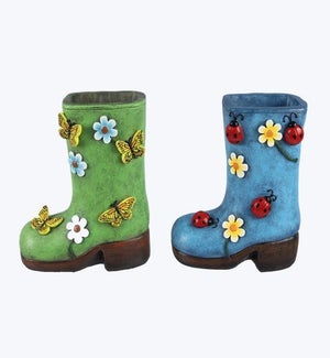 Resin Rainboot Planter 2 Ast