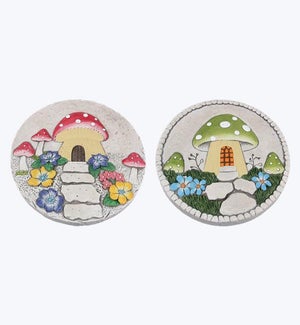 Cement Stepping Stone with Mushroom House Design 2 Ast