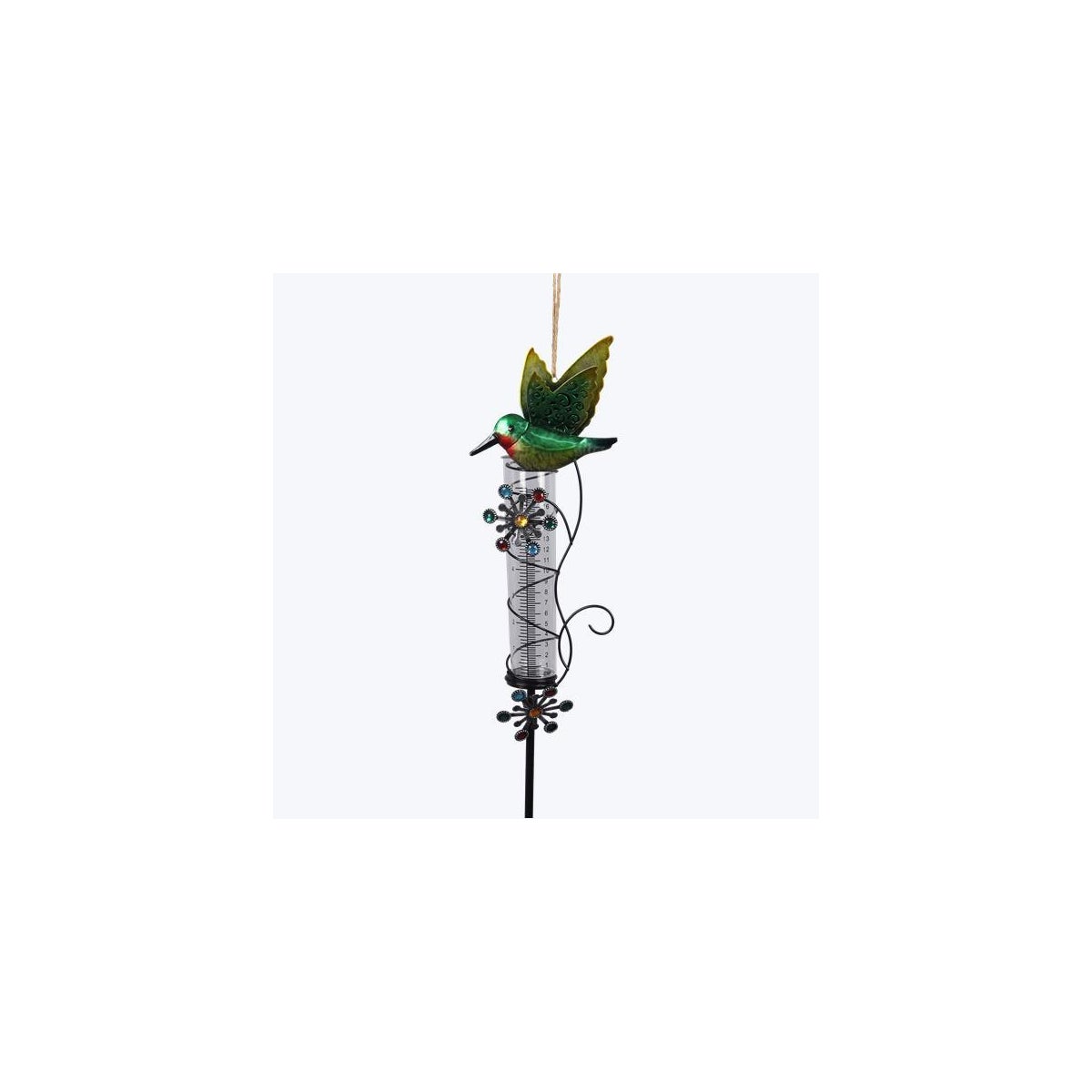 Metal Hummingbird Rain Gauge Garden Stake