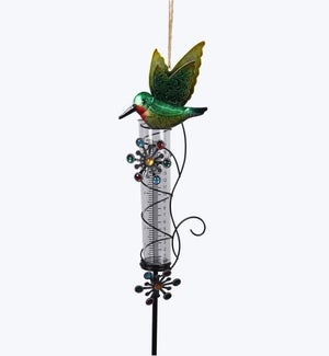 Metal Hummingbird Rain Gauge Garden Stake