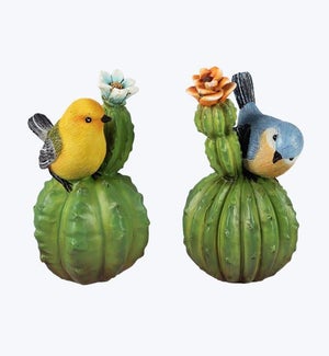 Resin Cactus with Bird Tabletop Decor 2 Ast