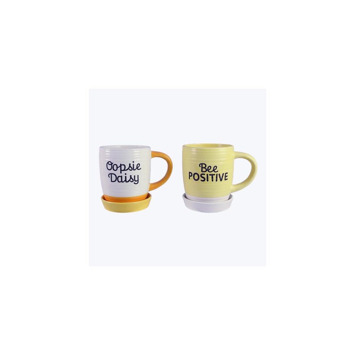 Ceramic Mug Planter with Coaster Yellow and White 2 Ast