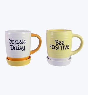 Ceramic Mug Planter with Coaster Yellow and White 2 Ast