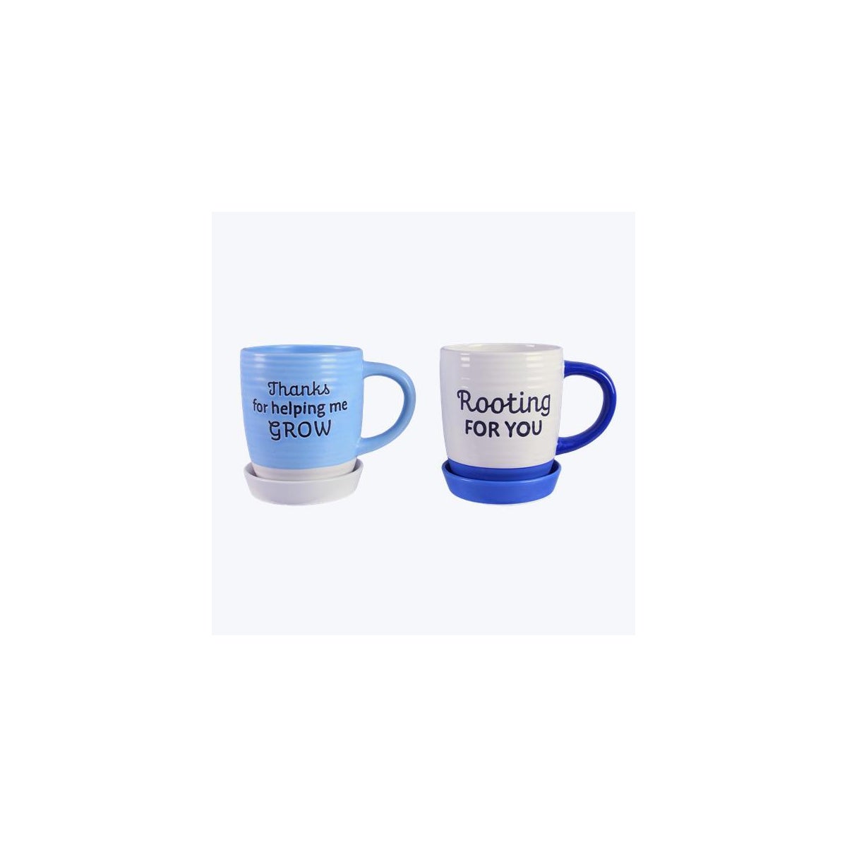 Ceramic Mug Planter with Coaster Blue and White 2 Ast