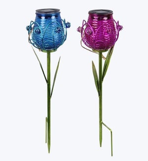 Glass Tulip Solar LED light Garden Stake 2 Ast