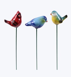 Stoneware Bird Plant Poke 3 Ast