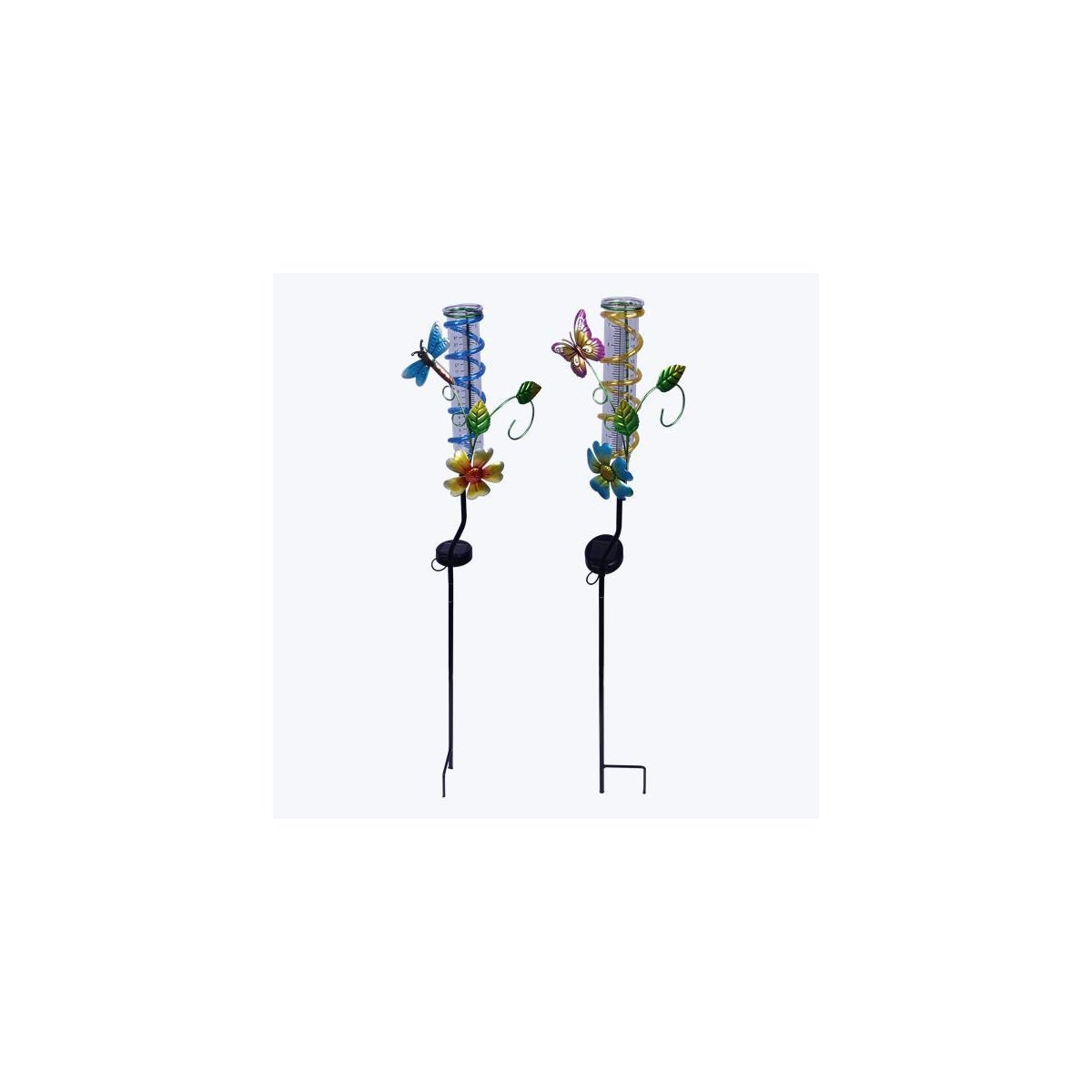 Metal Solar Light Dragonfly Stake With Rain gauge, 2 Ast