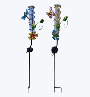 Metal Solar Light Dragonfly Stake With Rain gauge, 2 Ast