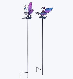 Metal Butterfly with Color Glass Yard Stake, 2 Ast