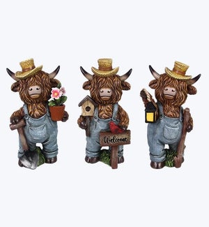 Resin Gardening Standing Highland Cow 3 Ast