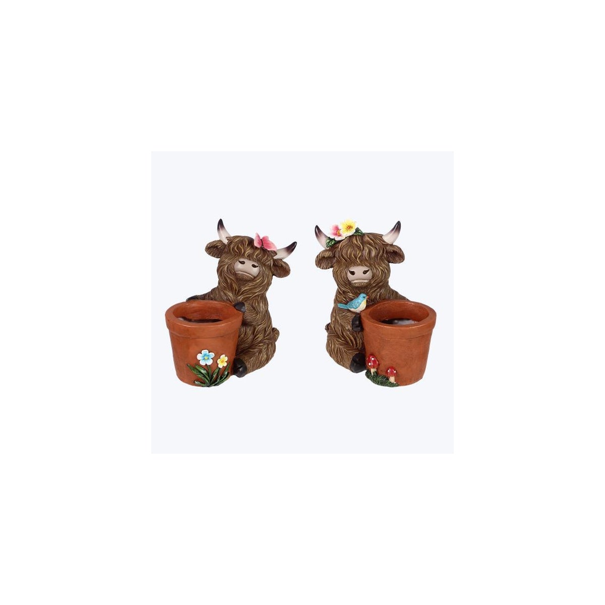 Resin Garden Highland Cow Planter 2 Ast