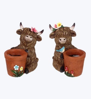 Resin Garden Highland Cow Planter 2 Ast