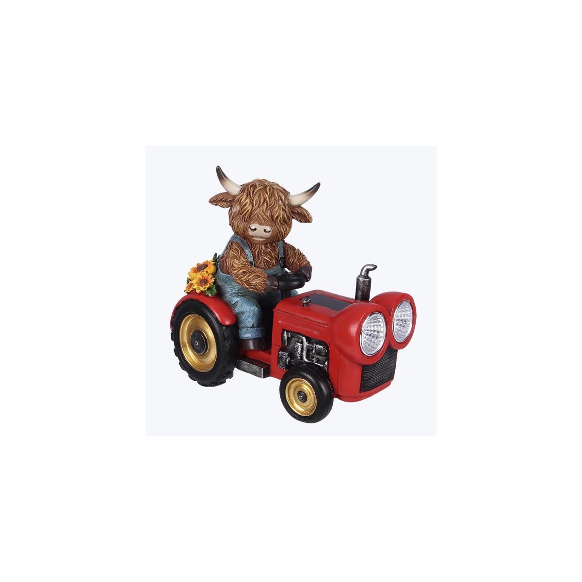 Resin Solar Light Highland Cow on Farm Tractor