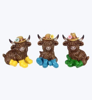 Resin Highland Cow Decor 3 Ast