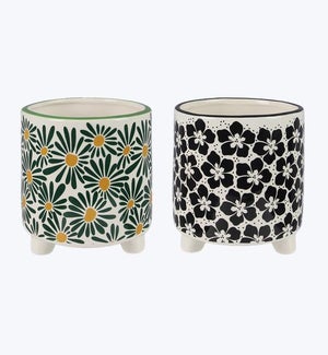 Ceramic  Flower Pattern Black/Green Flower Pots 2 Ast