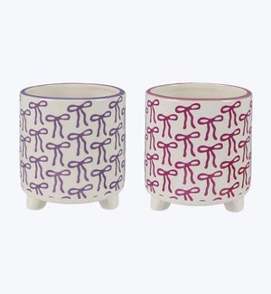 Ceramic Planter with Bow Print 2 Ast