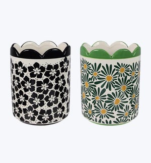 Ceramic Planter with Black/Green Bow Print 2 Ast