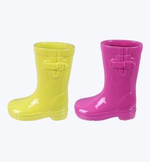 Resin Pink and Yellow Rain Boot Planter 2 Ast