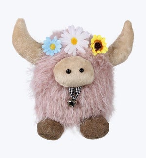 Fabric Tabletop Pink Highland Cow with Flower Crown