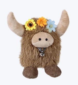 Fabric Tabletop Brown Highland Cow with Flower Crown