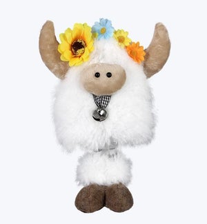 Fabric Tabletop White Standing Highland Cow with Flower Crown
