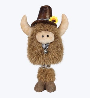 Fabric Tabletop Brown Standing Highland Cow with Cowboy Hat