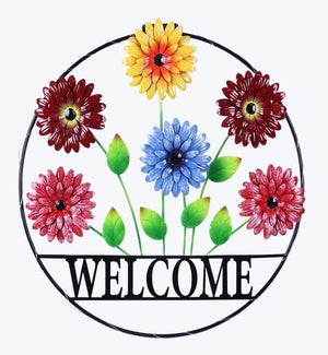 Metal Solar Light Wall Welcome Flowers