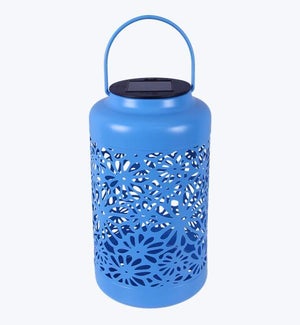 Metal Laser Cut Solar Lantern Blue