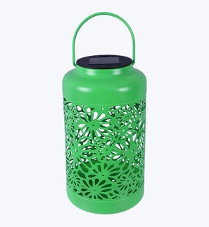 Metal Laser Cut Solar Lantern Green