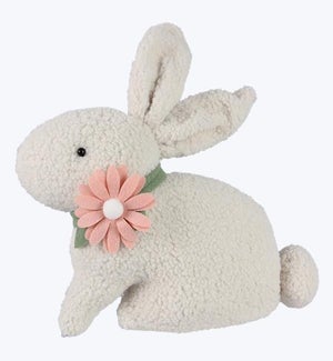 Fabric Sitting White Rabbit with Flower
