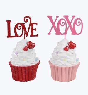 Resin Valentine Tabletop Cupcake with Metal Sign 2 Ast