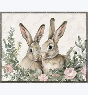 PS Framed Gallery Wrap Rabbits Canvas Wall Art with Hand Painting