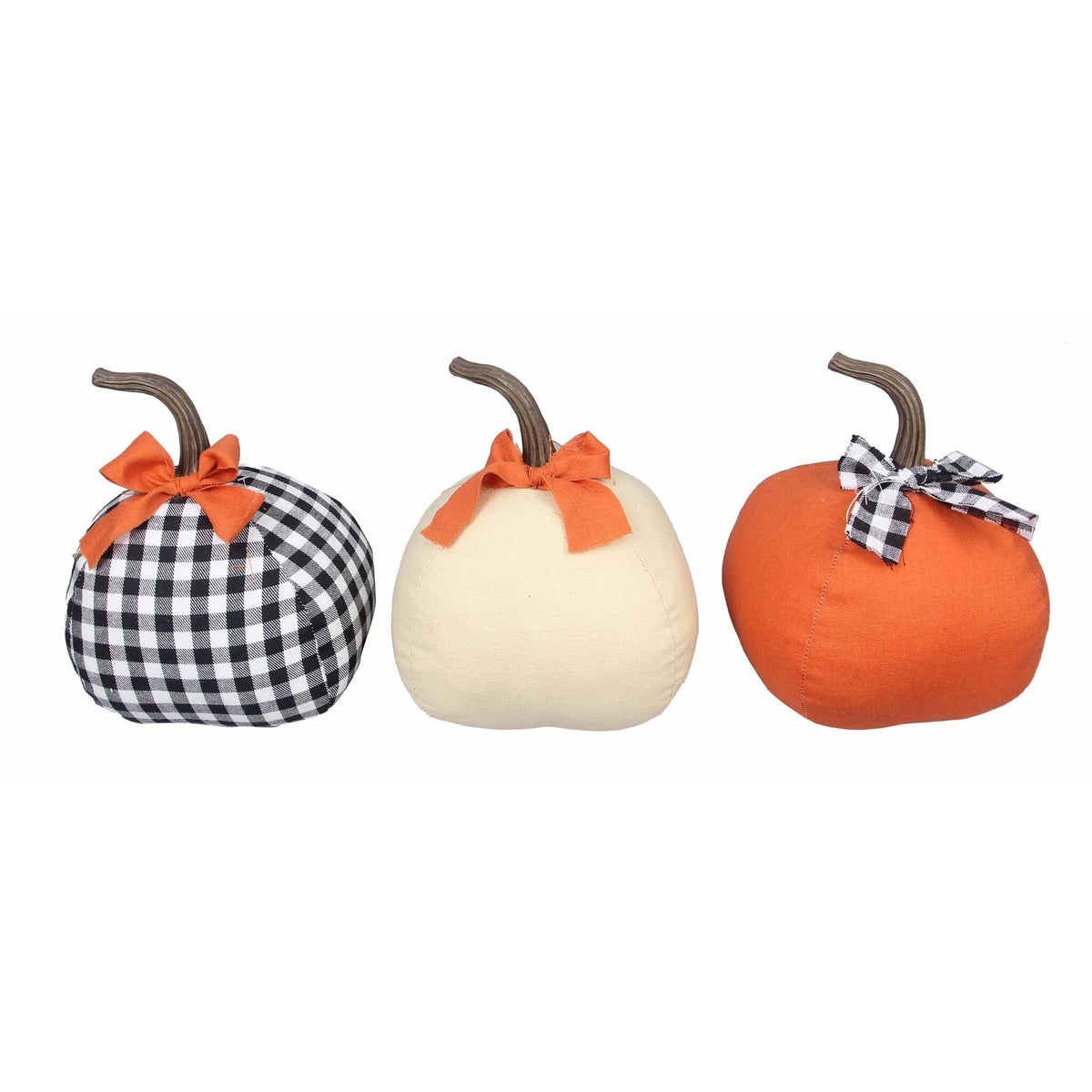 Fabric Pumpkins with Bow, 3 Assorted