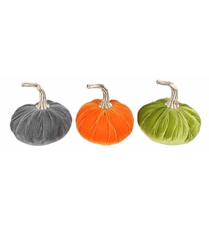 Velvet Covered Fall Pumpkin, 3 Assorted