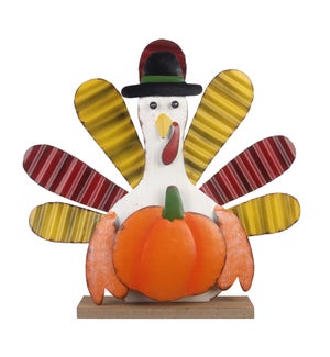Metal Turkey with Pumpkin Tabletop Decor