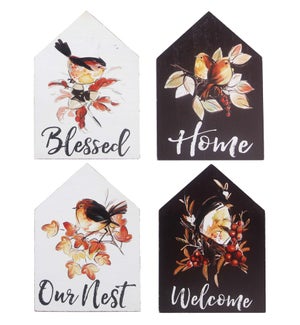 Wood Fall Designed House Shape Tabletop/Wall Sign, 4 Assorted