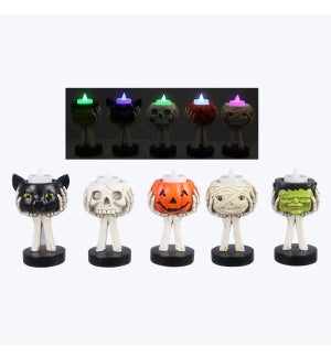 Resin Halloween Skull Hands Tealight Holder with Color Tealight Included, 5 Ast