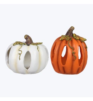 Resin Fall Tabletop Pumpkin with cutout design, 2 Assorted