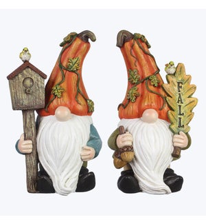 Resin Gnome Figurines with Pumpkin Hat, 2 Assorted
