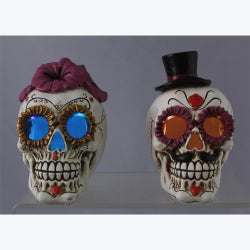 Resin Mr. and Mrs. Sugar Skulls with Color Changing LED Lights, 2 Assortment