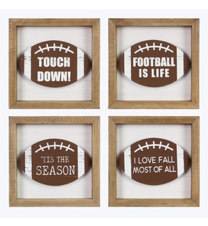 Wood Frames Fall Football Tabletop/Wall Sign, 4 Assorted