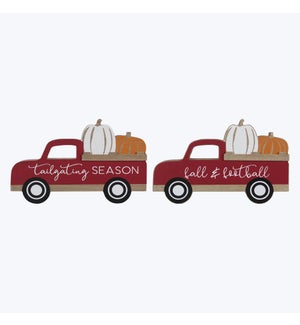 Wood Fall and Football Red Truck Wall Plaque, 2 Assorted