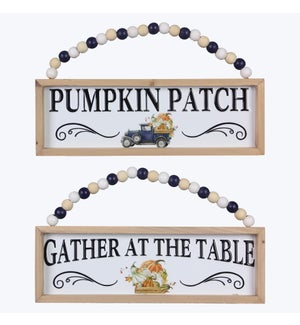 Wood and Metal  Fall Harvest Wall Sign with Blessing  Bead Hanger, 2 Assorted