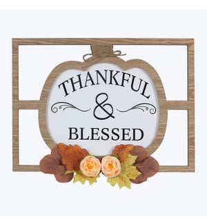 Wood and Metal Fall Wall Sign with Cutout Designs and Artificial Floral