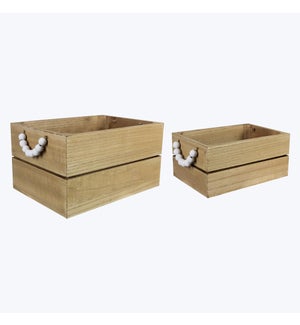 Nested Wood Crates with Bead Handles, 2 pc/set